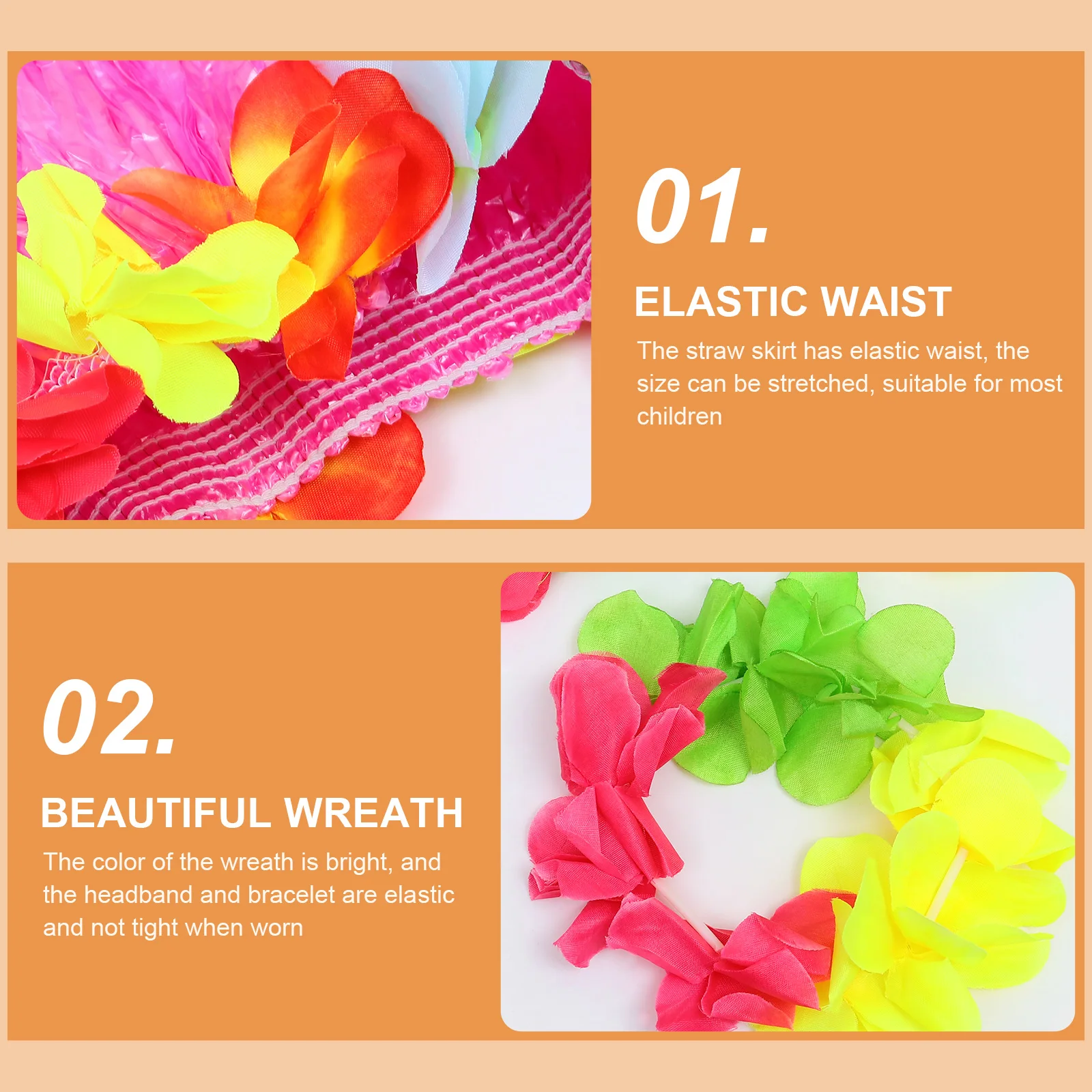 Children's 40CM Hawaii Style Costume Set Pink Bra Elastic Breathable Practical Costume Set Party Straw Skirt Costumes