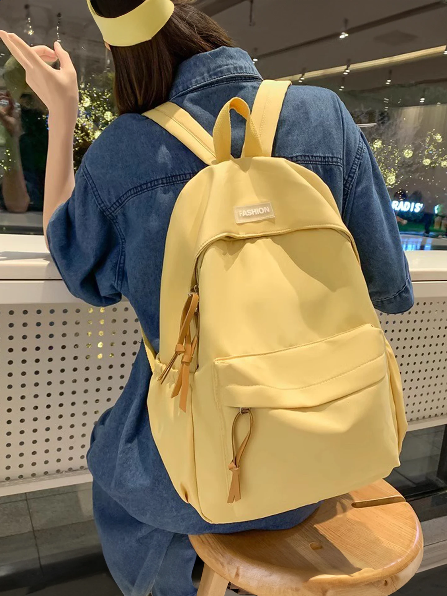 Casual Dual-Shoulder Backpack for Middle And High School Students Waterproof Soft Polyester Material Commuter Style Vertical ...