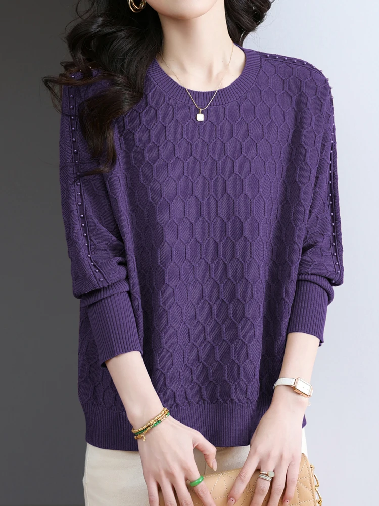 

Long Sleeve Knitted Tops 2025 Spring Fashion Women's Sweaters Pullovers Femme Casual Beading Sweater Woman
