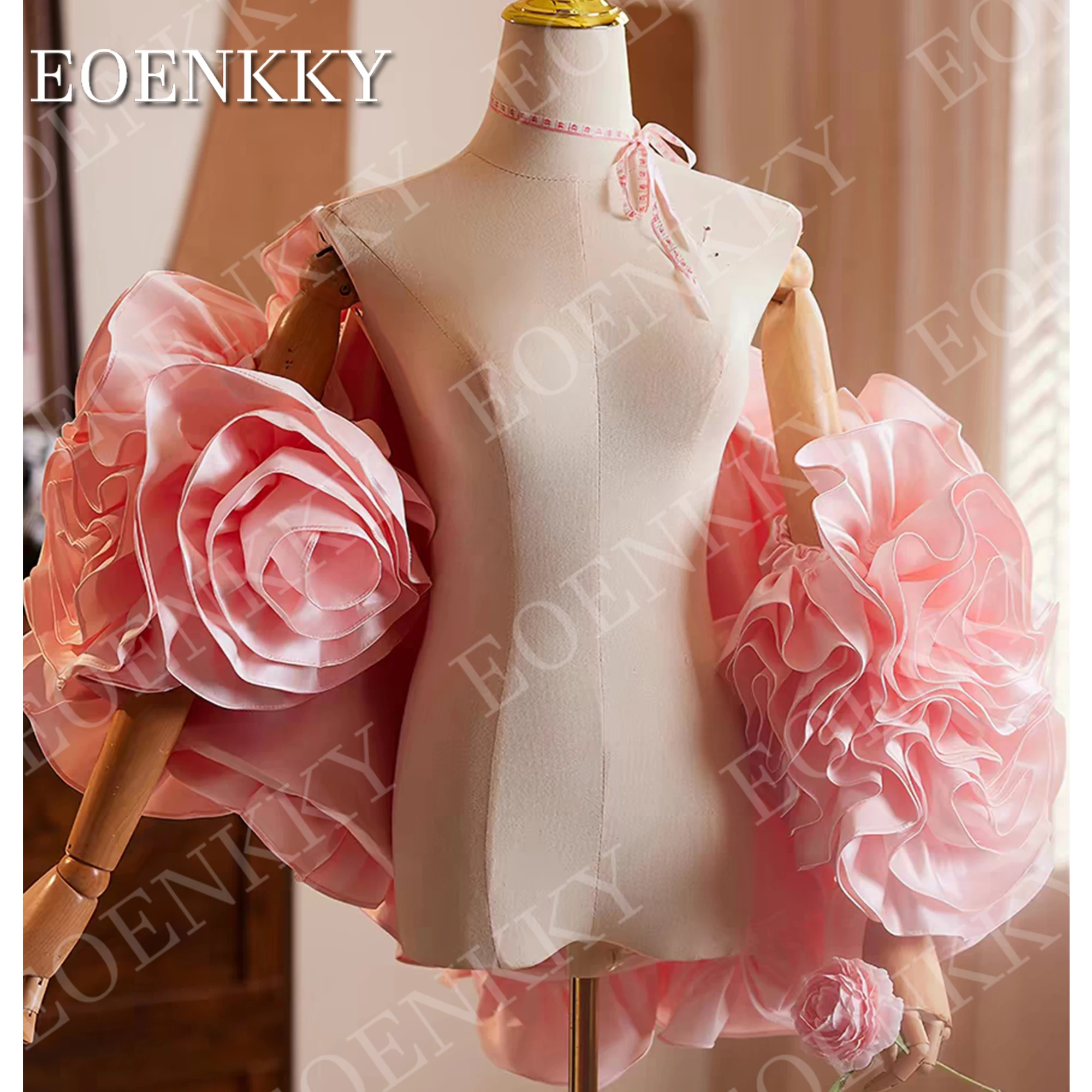 EOENKKY Satin Wedding Shawl Detachable Ruffled 3D Floral Formal Cape for Evening Prom Bridal Party Dress Accessories Customized