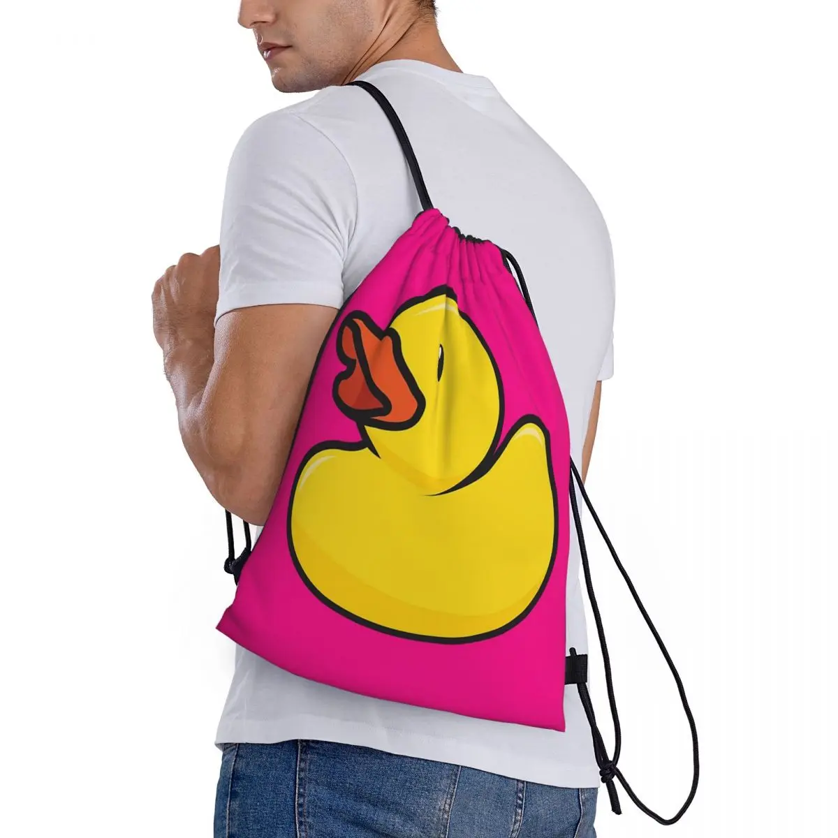 

Rubber Duck In Hot Pink Backpacks Multi-function Drawstring Bundle Pocket Sports Bag Book Bags for Travel Students
