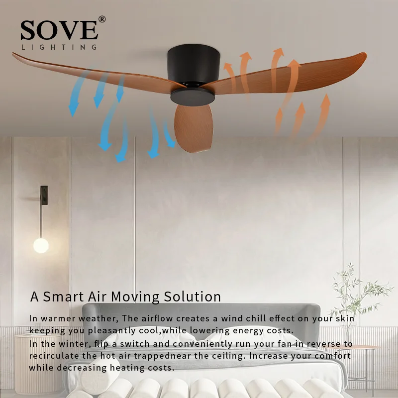 SOVE-Piso Baixo Branco Ventilador de teto ultra fino com controle remoto, ventiladores simples sem luz, 17cm DC, 220V