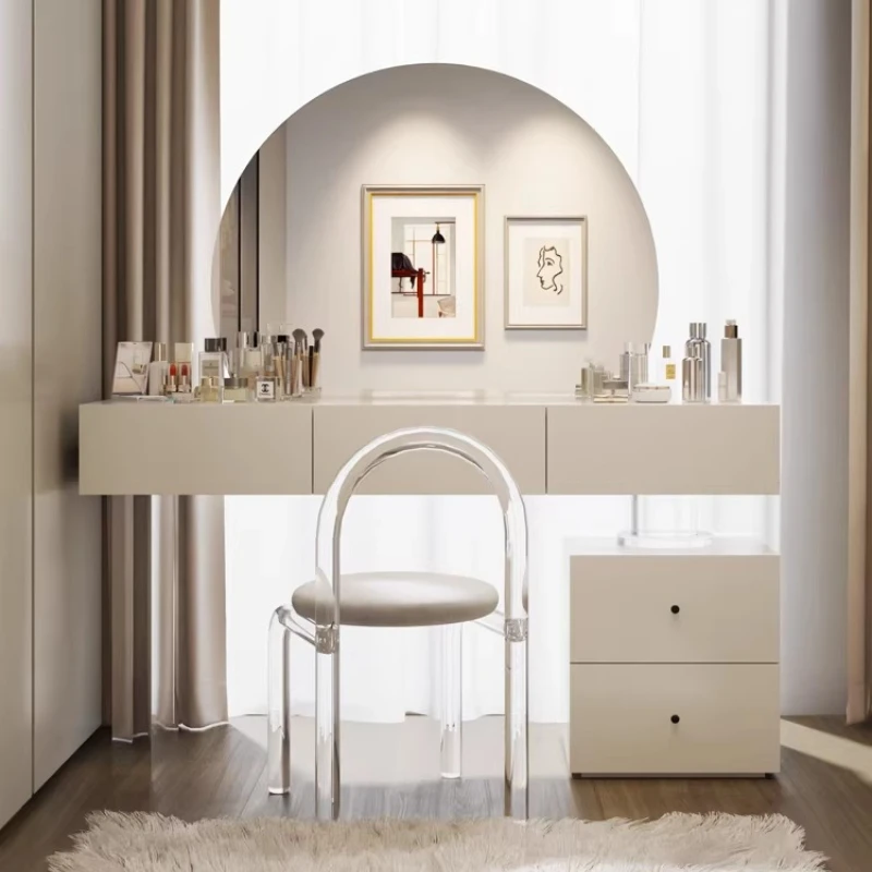

Multi functional baking paint Makeup vanity modern cream style Dressing table with mirror coiffeuse avec miroir room furniture