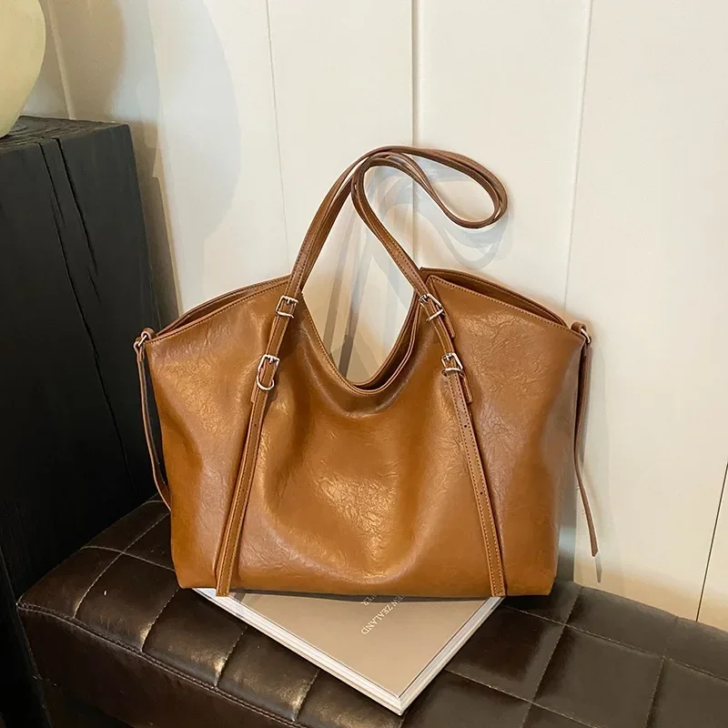 Women's Tote Bag Large Capacity PU Shoulder Bag Solid Buckle Decorative Casual Handbag 2024 Hot Sale Bags for Women Bolsa Mujer