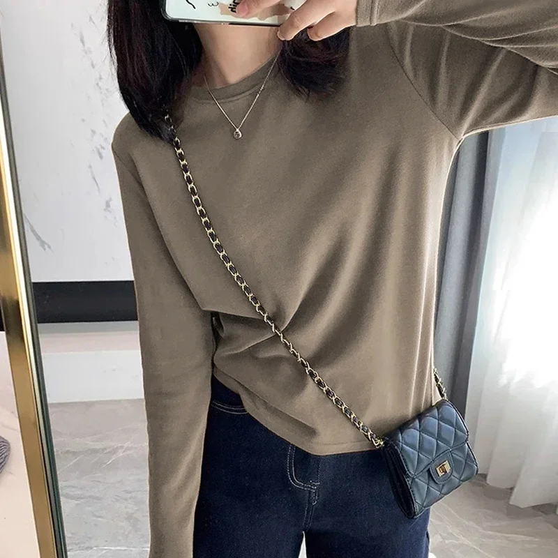 AOSSVIAO Herbst-Winter Slim Fit Schulter-Langarm-T-Shirt für Damen, trendiges Basic-T-Shirt mit Rundhalsausschnitt, superweich, vielseitiges, schlankmachendes Oberteil – Detail 6