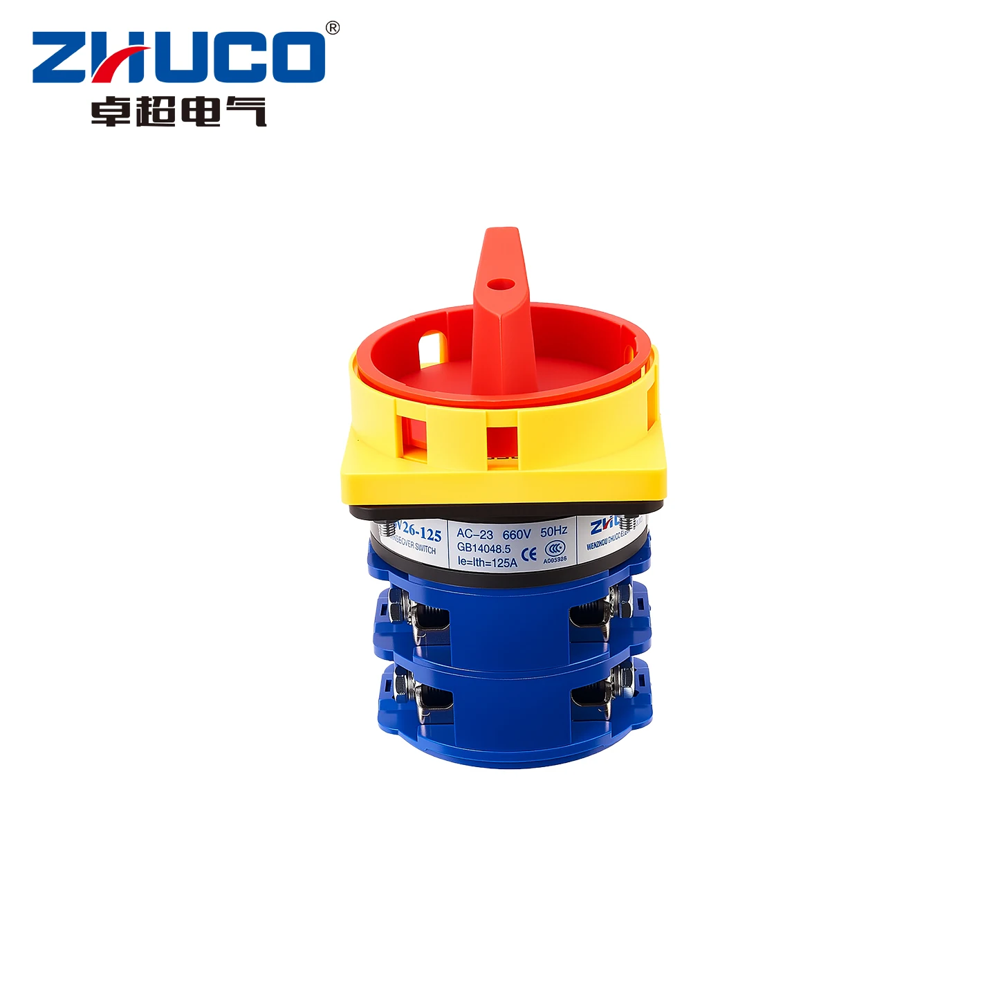 Zhuco 2-Position Selector Switch 125A 690V, 8-Terminal Universal Rotary Cam Selector with Locking Switch, Suitable for Distribution Cabinets, Machine Tools, Industrial Panels (Szw26-125/2Gs, on Off, Off on)