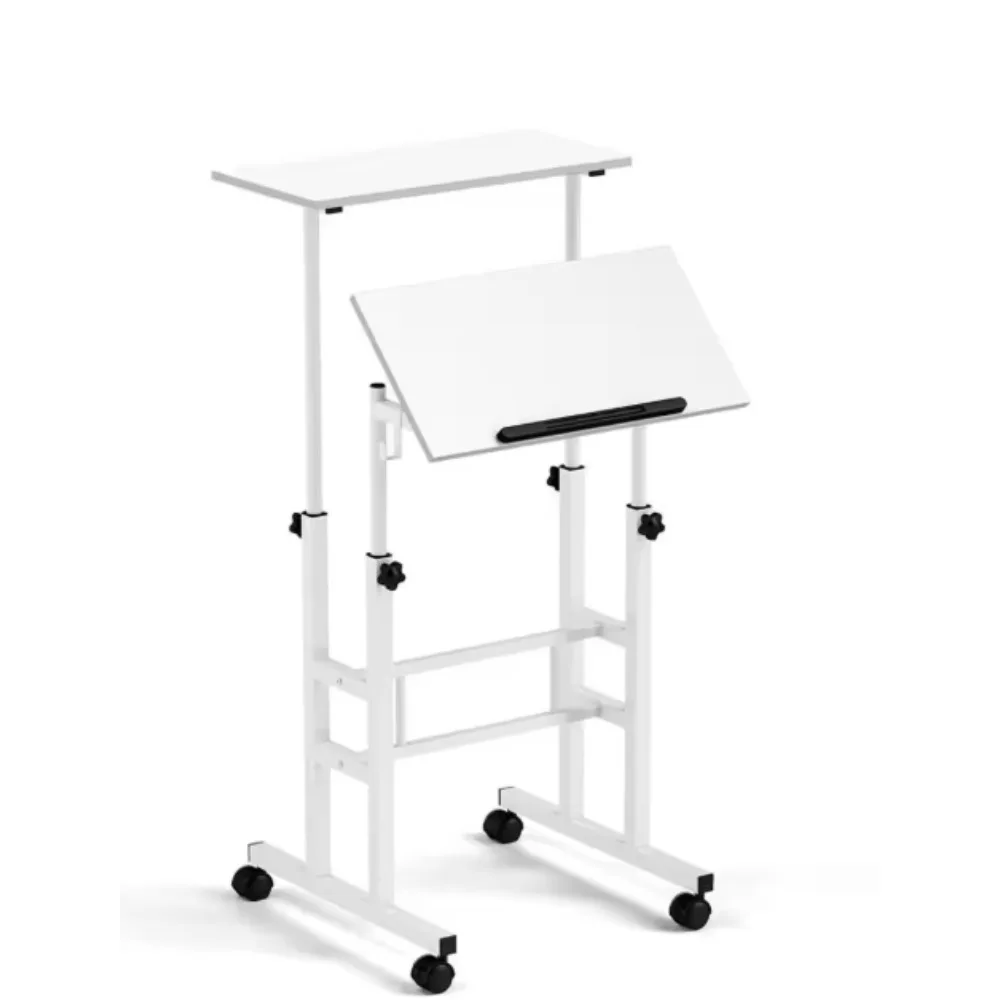 

24 in. Natural Mobile Standing Desk Rolling Adjustable Laptop Cart Home Office, Home Office Laptop Workstation
