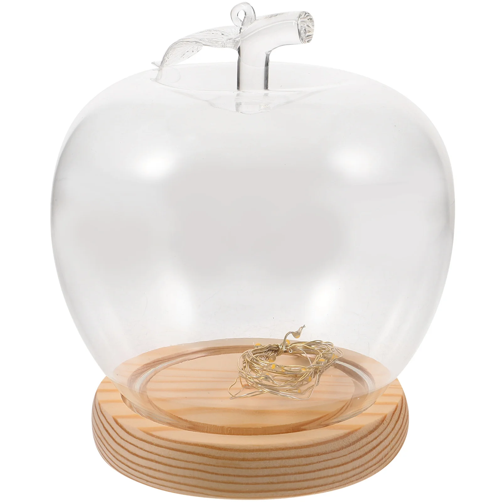 

Christmas Apples Glass Dome Cover Luminous Lamp String Wooden Base Ideal DIY Craft Display Decorative Cloche Lighting Home Party