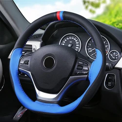 Car Steering Wheel Cover Anti-slip Soft PU Leather , 38cm Steering-wheel With Needles And Thread Auto Interior Accessories