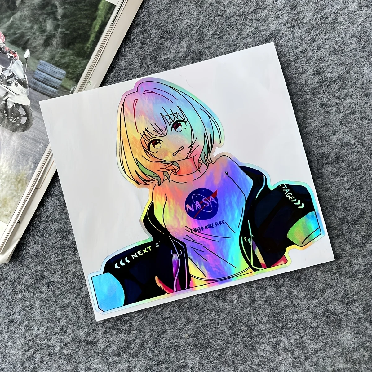 

1 3 inch sexy anime beautiful woman laser cut car motorcycle sticker - durable vinyl material for helmets, trunk doors and more