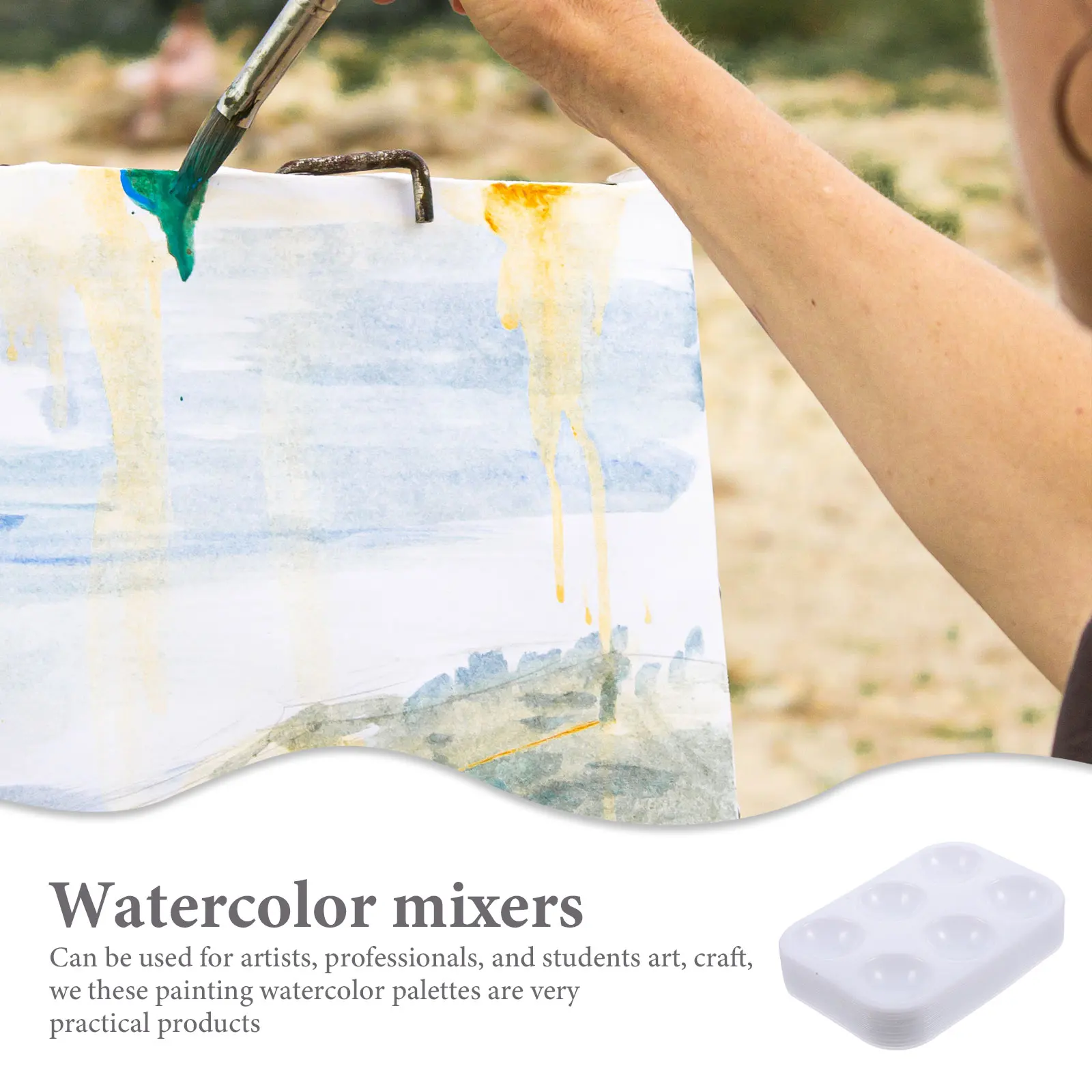 

12 Pcs Rectangular 6 Grids Paint Watercolor Mixing Trays Plastic Pigment Boards for Artists Students Lightweight