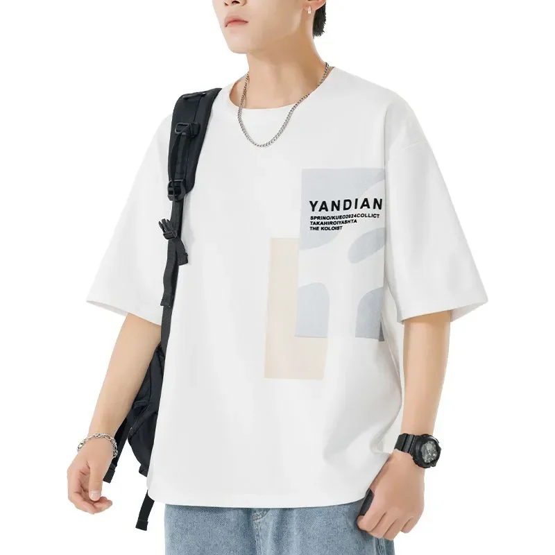 Comfortable Men's Casual T-Shirt With Abstract Print Round Neck Short Sleeve Breathable Daily Wear