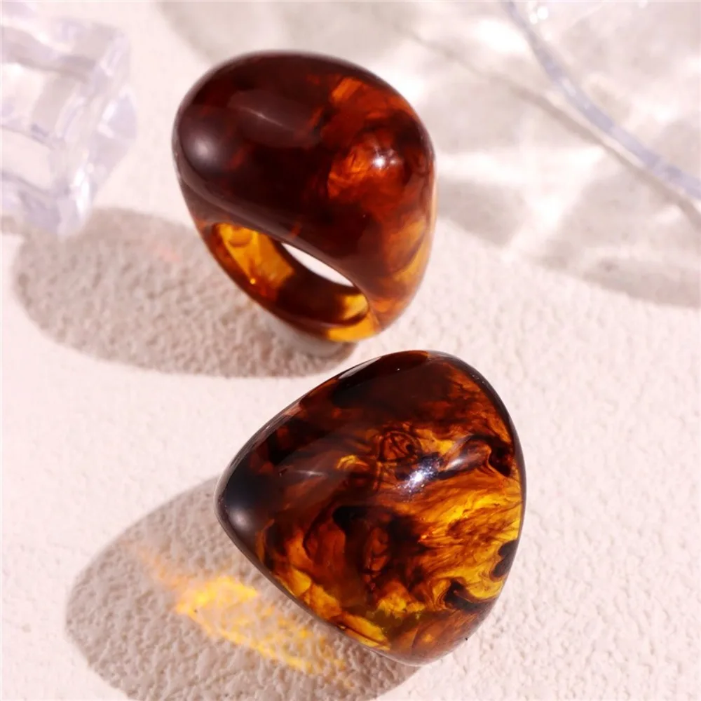 Temperament Chubby Exaggerated Resin Rings Translucent Smudge Oval Finger Ring Ornaments Geometric Transparent Rings Daily
