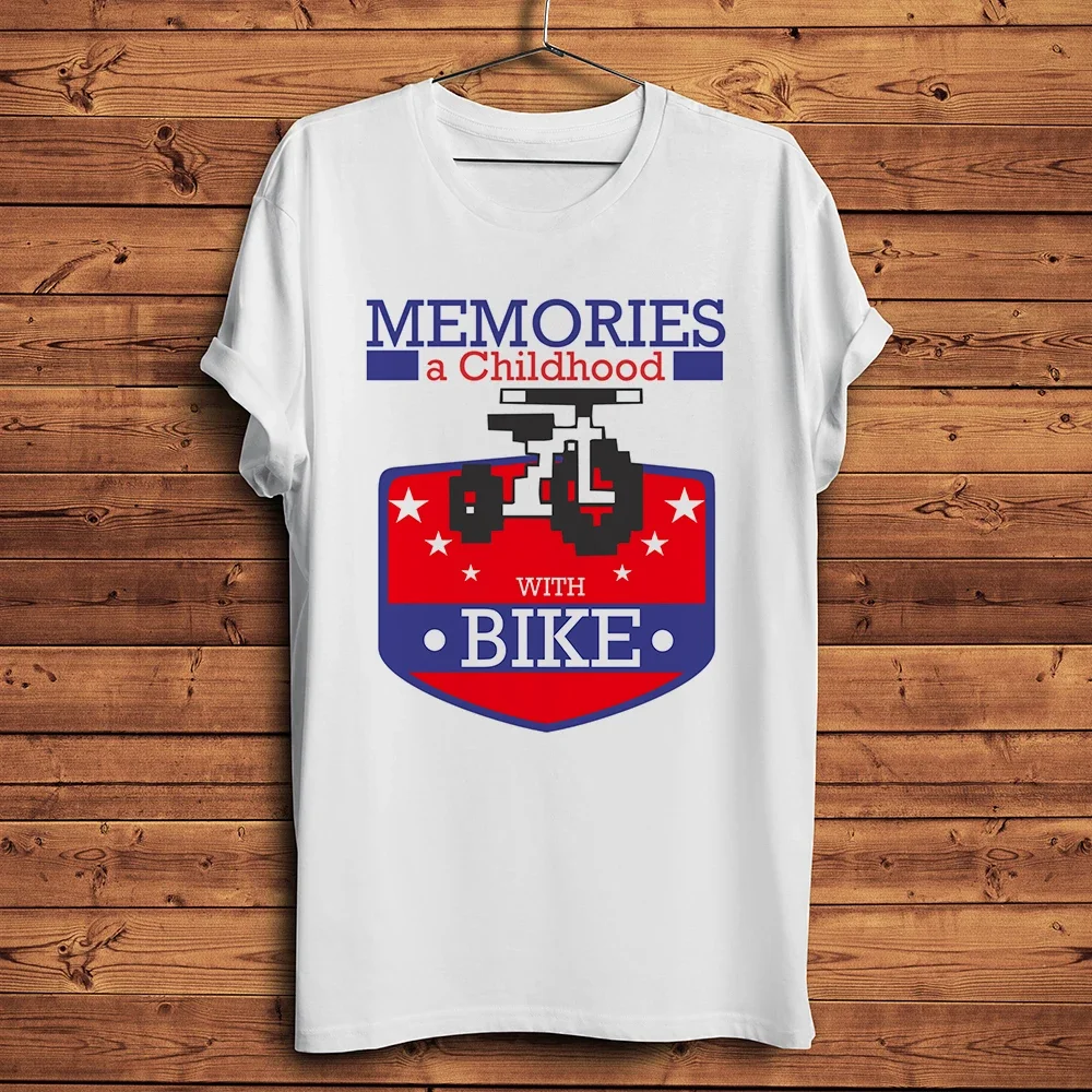 Childhood Bicycle Memory,Funny Bikepacking Tshirt,White Casual Short T Shirt,Bike Rider Streetwear Unisex Tee,Breathable Print