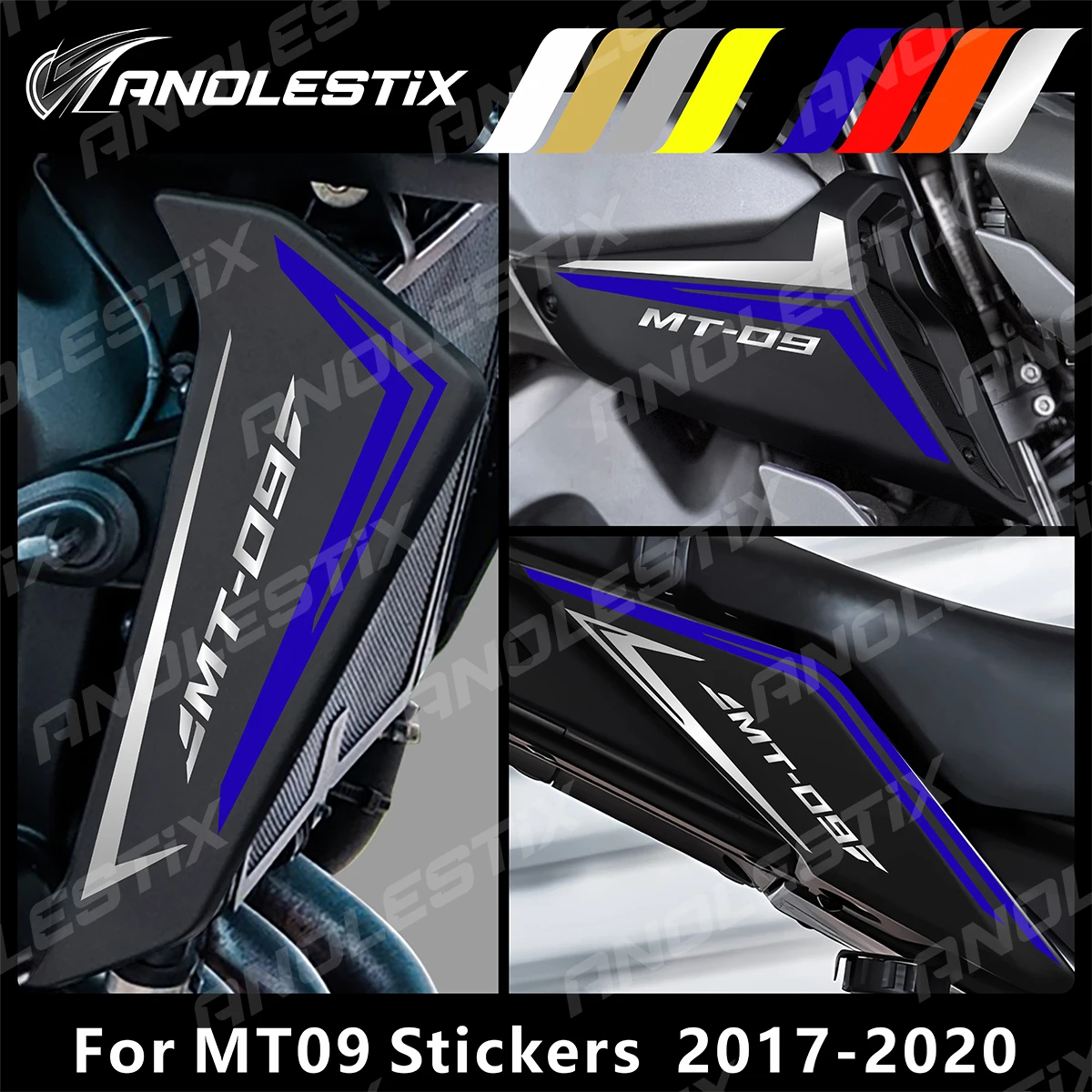 

AnoleStix Reflective Motorcycle Fairing Radiator Radiator side cover stickers Set For YAMAHA MT09 MT-09 SP 2017 2018 2019 2020