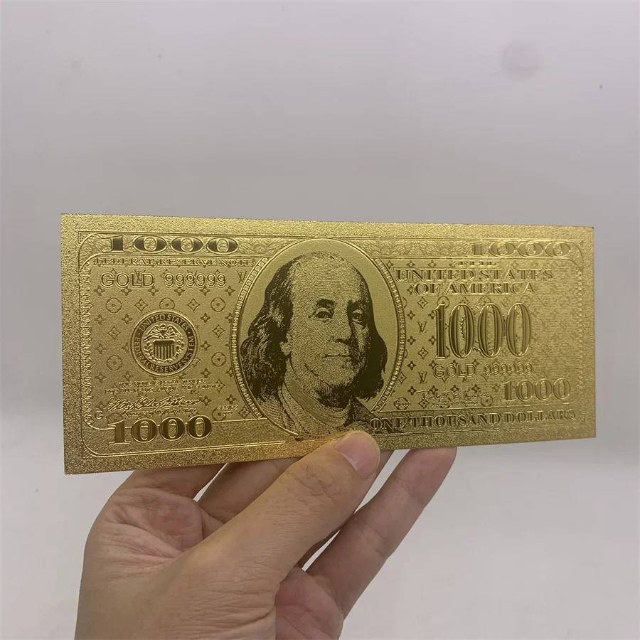 التجزئة 24 كيلو مطلية بالذهب الولايات المتحدة 1000 دولار الأوراق النقدية أمريكا الولايات المتحدة الأمريكية فواتير تذكارية لهدايا عيد الميلاد