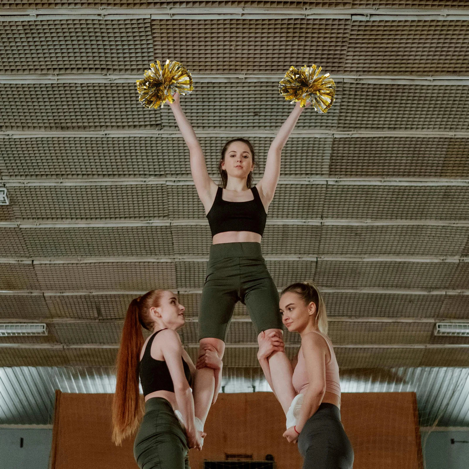 

4pcs Cheerleading Pom Poms Shiny Metallic Handheld For Team Spirit Sports Day Dance Party School Events Squad