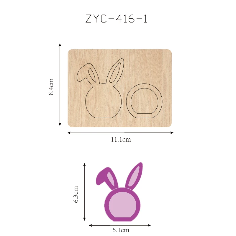 Stampo da taglio in legno con musica oscillante per orecchie di coniglio, adatto per macchine da taglio, ZYC-416