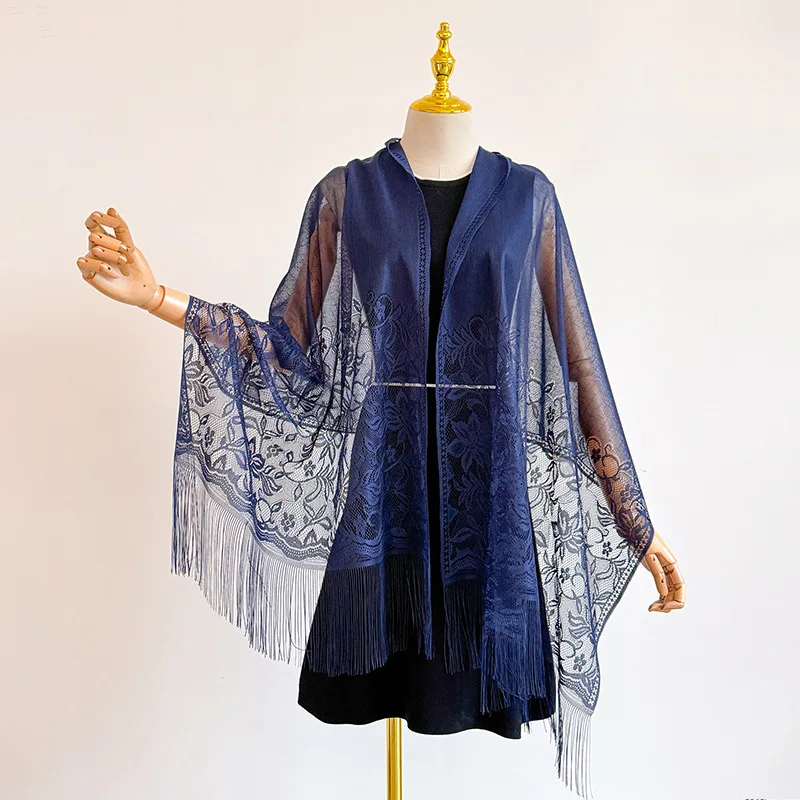Chinese Cheongsam Shawl Women's New Outer Cardigan Spring and Summer Thin Temperament Lace Hollow Fringed Retro Shawl