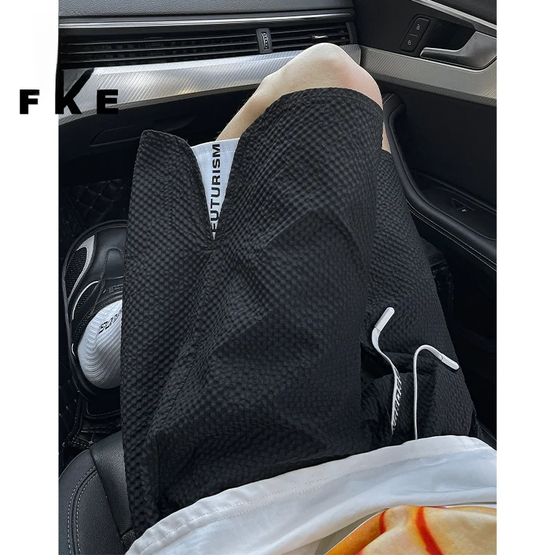 

American Sle Men's ort Pants Summer New Bubble id Breathable Qui Dry Sports Five-Quarter Loose Straight Casual Pants