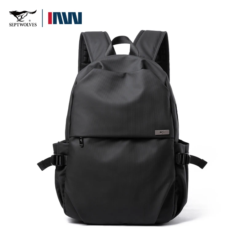 Septwolves Black Large Lapacity 16 Inch Laptop Backpack Man Women Leisure Business Waterproof PVC Leather School Bag Rucksack