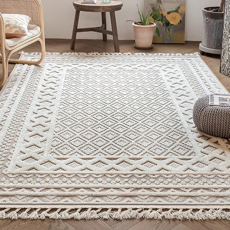 Moroccan Vintage Living Room Carpet Hand Woven Tassel Large Carpet Bedroom Modern Study Room Bedside Soft Mat High Quality Rug