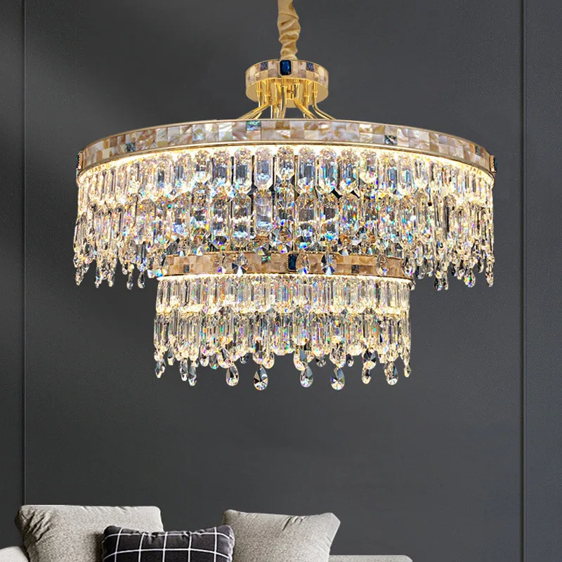 

French Shell LED Crystal Chandelier Luxury Villa Hall Pendant Lamp for Living Dining Room Bedroom High-End Home Lighting Fixture