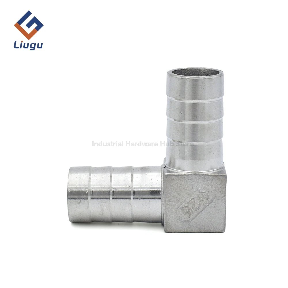 304 Stainless Steel Hose Barb Elbow Connector,6/8/10/12/13-25mm 90° Double Barb L-Shaped Pipe Fitting for Air, Gas & Water Hose