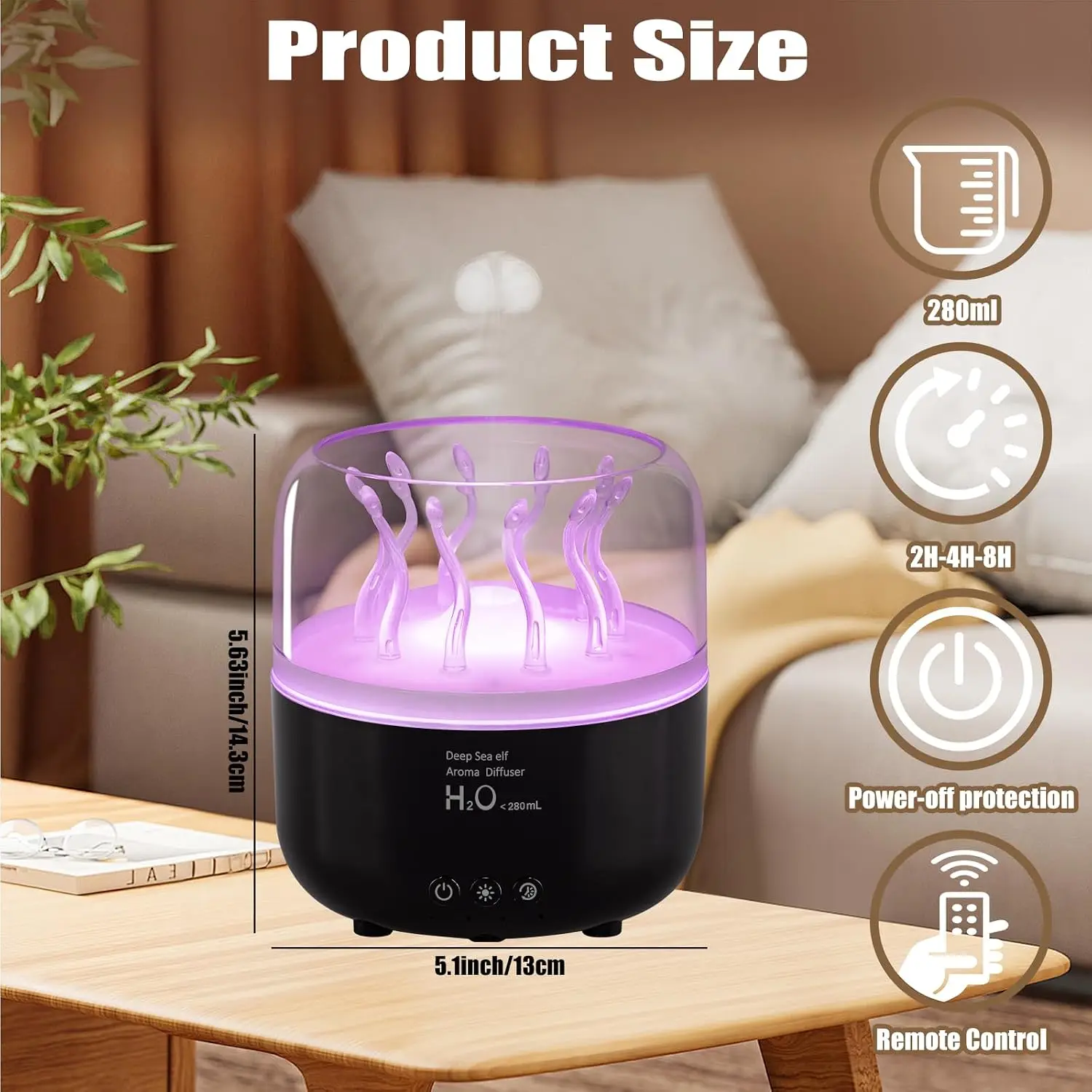 Jellyfish Humidifier Diffuser, 280ml Essential Oil Diffuser with Remote, 7 Color Lights, Quiet Ultrasonic Cool Mist Humidifier