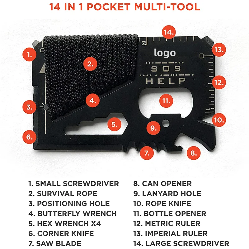 14-In-1 Pocket Survival Tool Multifunctional Credit Card Knife Outdoor Wallet Multi-Tool for Camping Hiking Hunting Saber Card