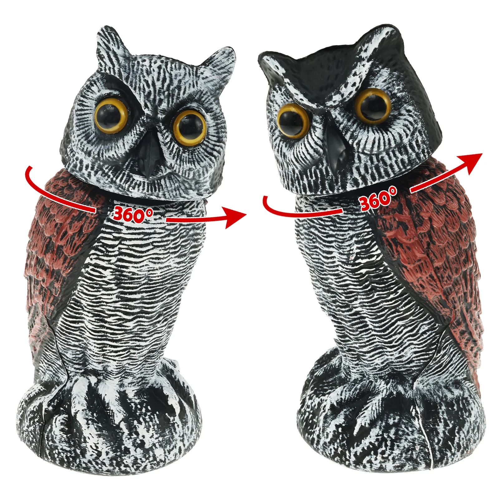 Fake Owl Decoys to Scare Birds Away 360° Rotating Head Sculptures Bird Control Pigeon Deterrent Outdoor Yard Garden Protectors