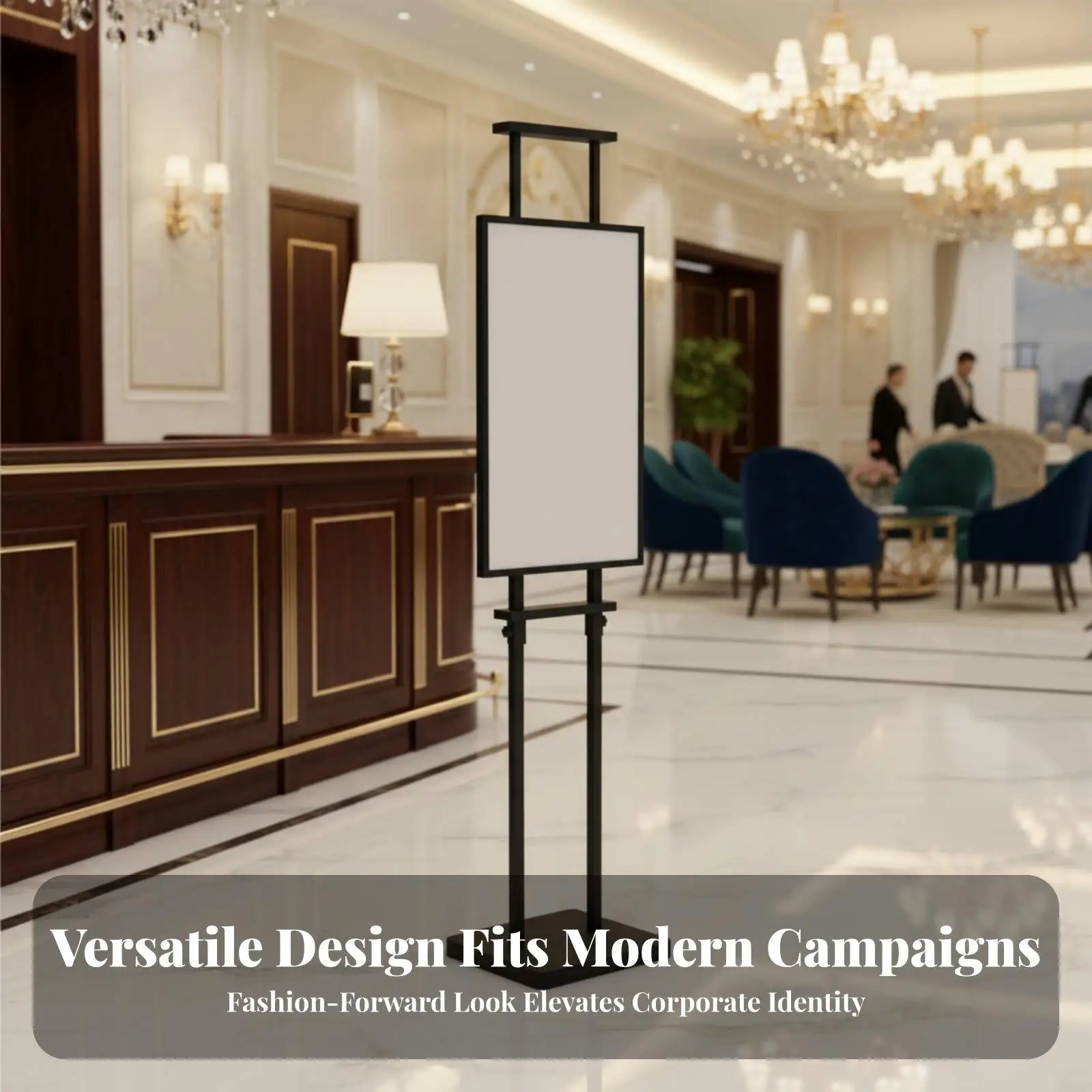 Support d'affichage réglable à double poteau, stable, en métal, pour affiches, idéal pour les salons professionnels et les centres commerciaux