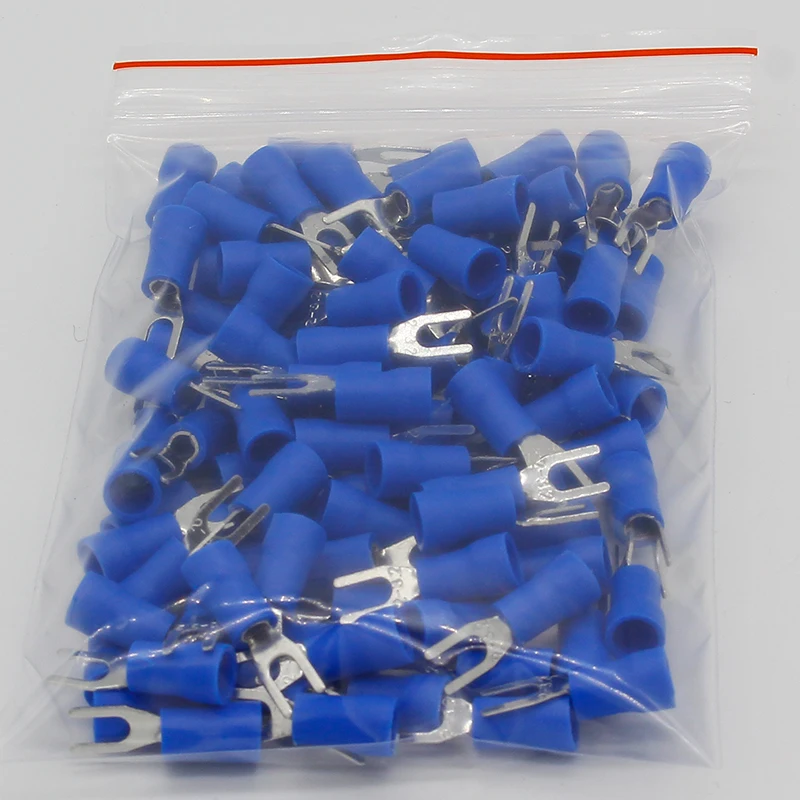 SV2-3 Blue Cold pressed terminals Cable Wire Connector 100PCS/Pack Insulated Terminals Connector for 22AWG-16AWG cable 2.5-3 SV