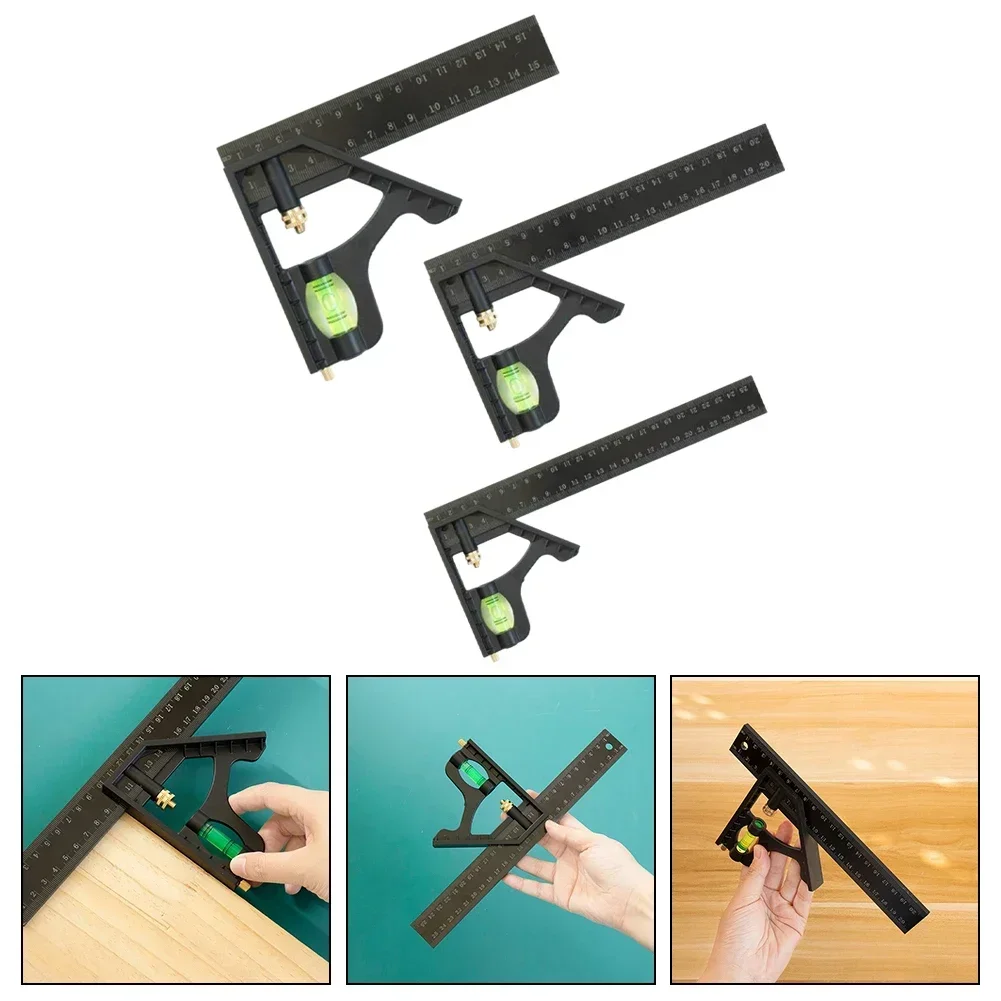 Angle Square Measuring Tools Set Precise Phenolic Plastic Aluminium Durable Adjustable Combination Spirit Level 15/20/25cm