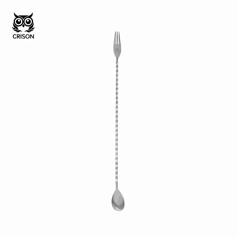 CRISON 35cm Fine Thread Stainless Steel Long Bar Spoon Professional Bartender's Tool for Mixing Drinks