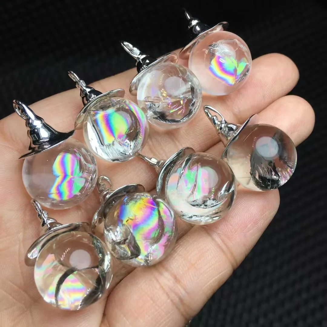 

1 Pc Fengbaowu Natural Rainbow Rock Quartz Sphere Pendant 925 Sterling Silver Hat Reiki Healing Stone Jewelry Gift For Women Men
