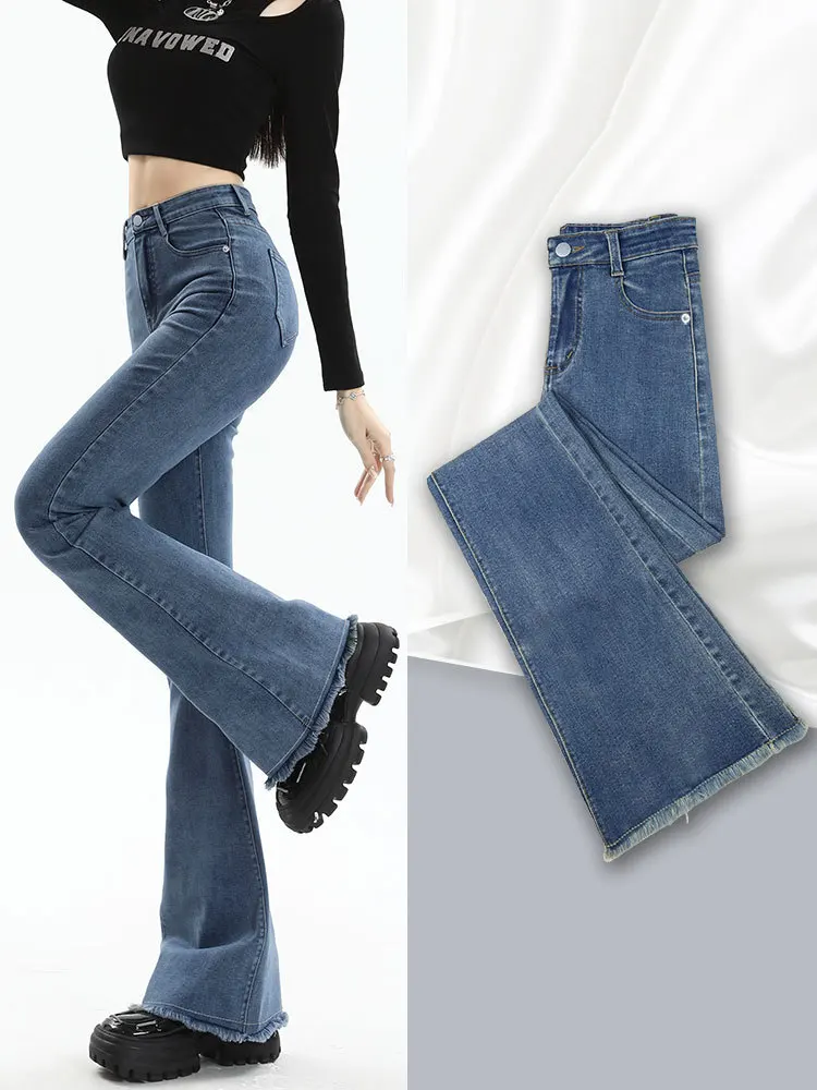 

Women Flare Stretch Moustache Jeans Fashion Skinny Bell Bottom High Waist Gray Denim Pants Lady Classic Y2K Punk Long Trousers