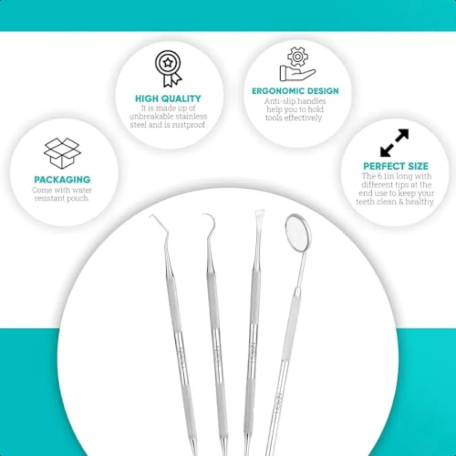 أدوات طب الأسنان HOKIN البلاك مزيل أداة تنظيف الأسنان 4 قطعة مجموعة العناية بالأسنان ملء الأسنان إصلاح مجموعة الفولاذ المقاوم للصدأ أدوات طب الأسنان