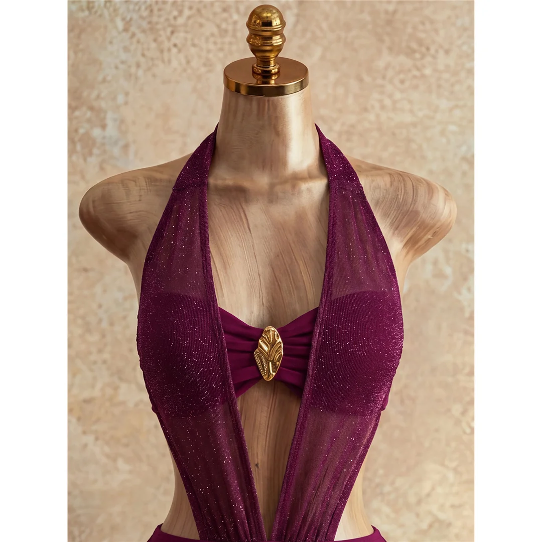 XS - L Tiefer V-Ausschnitt, Neckholder, transparentes Netz, Damen-Badeanzug, einteiliger Badeanzug, rückenfreier Monokini, Badebekleidung, Badeanzug, Modell V8308 – Detail 6