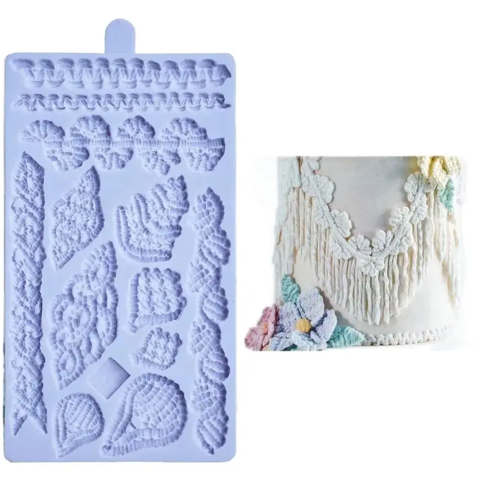 

Knitted Lace Silicone Fondant Mold Braid Twine Button Flowers Chocolate Cake Border Sugarcraft Baking Mould DIY