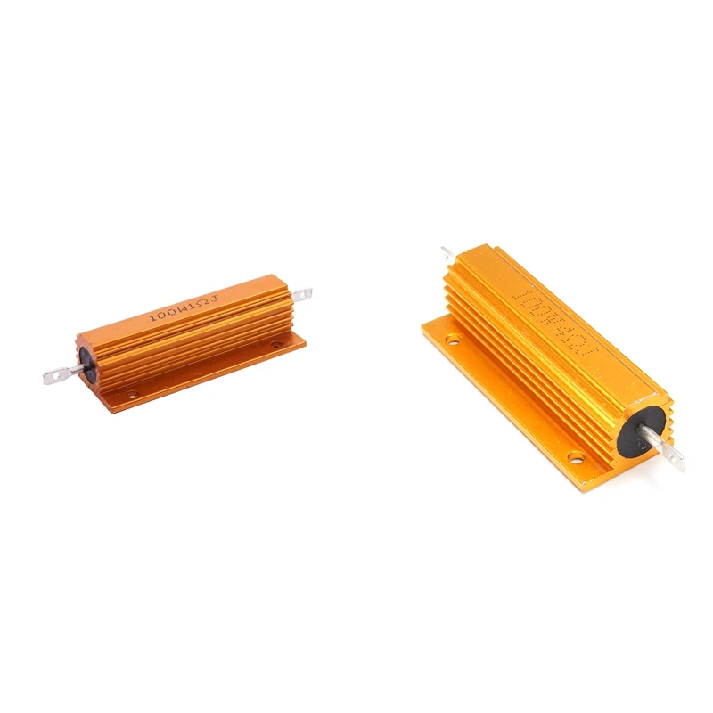 2X Gold Aluminum Clad Power Resistor Resistance 100W, 1 Ohm 1R & 4 Ohm 4R