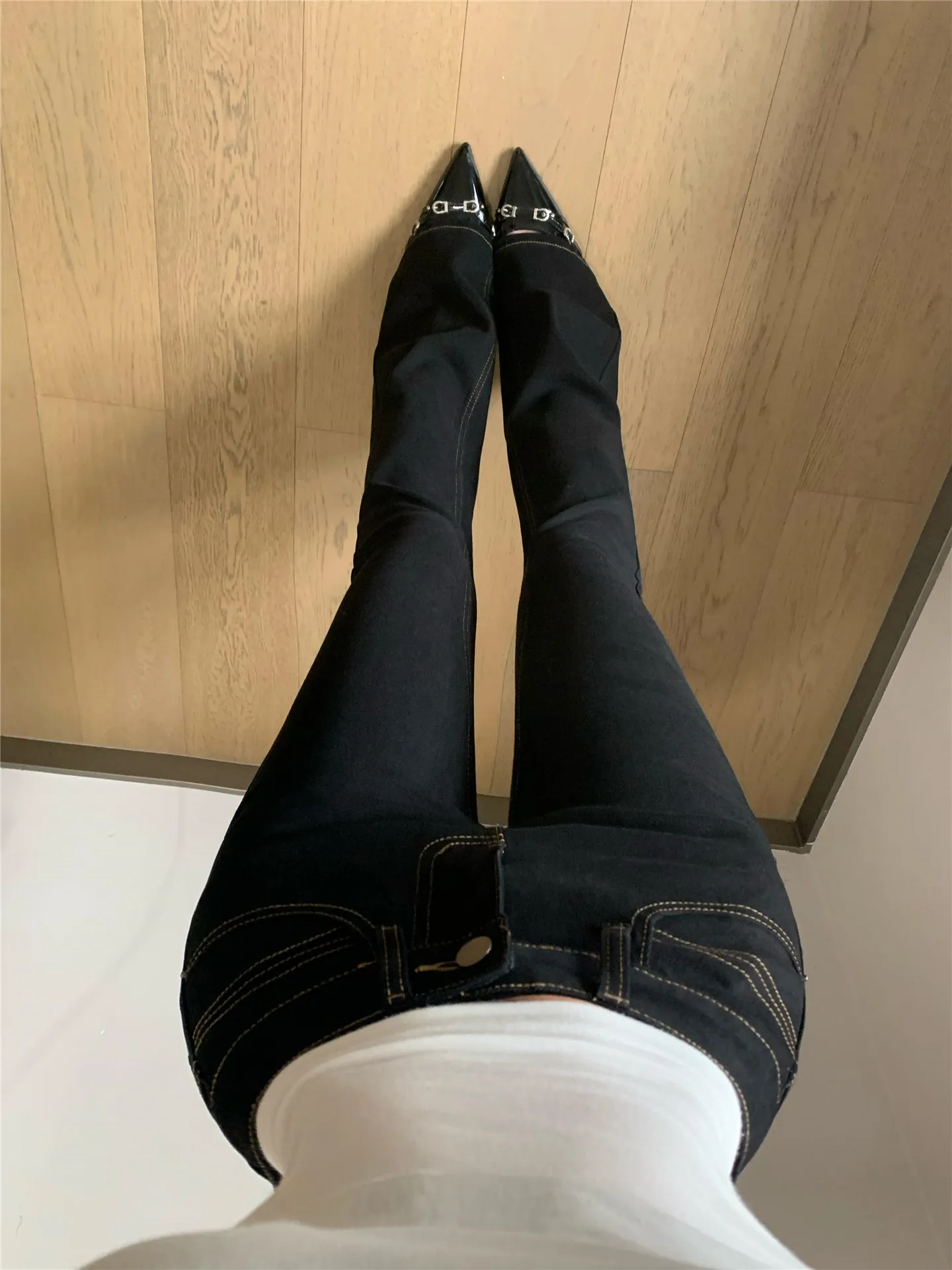 

Американские ретро-джинсы с низкой талией и расклешенными штанинами для женщин, весенне-летние, облегающие, длинные в пол, повседневные, из хлопкового денима