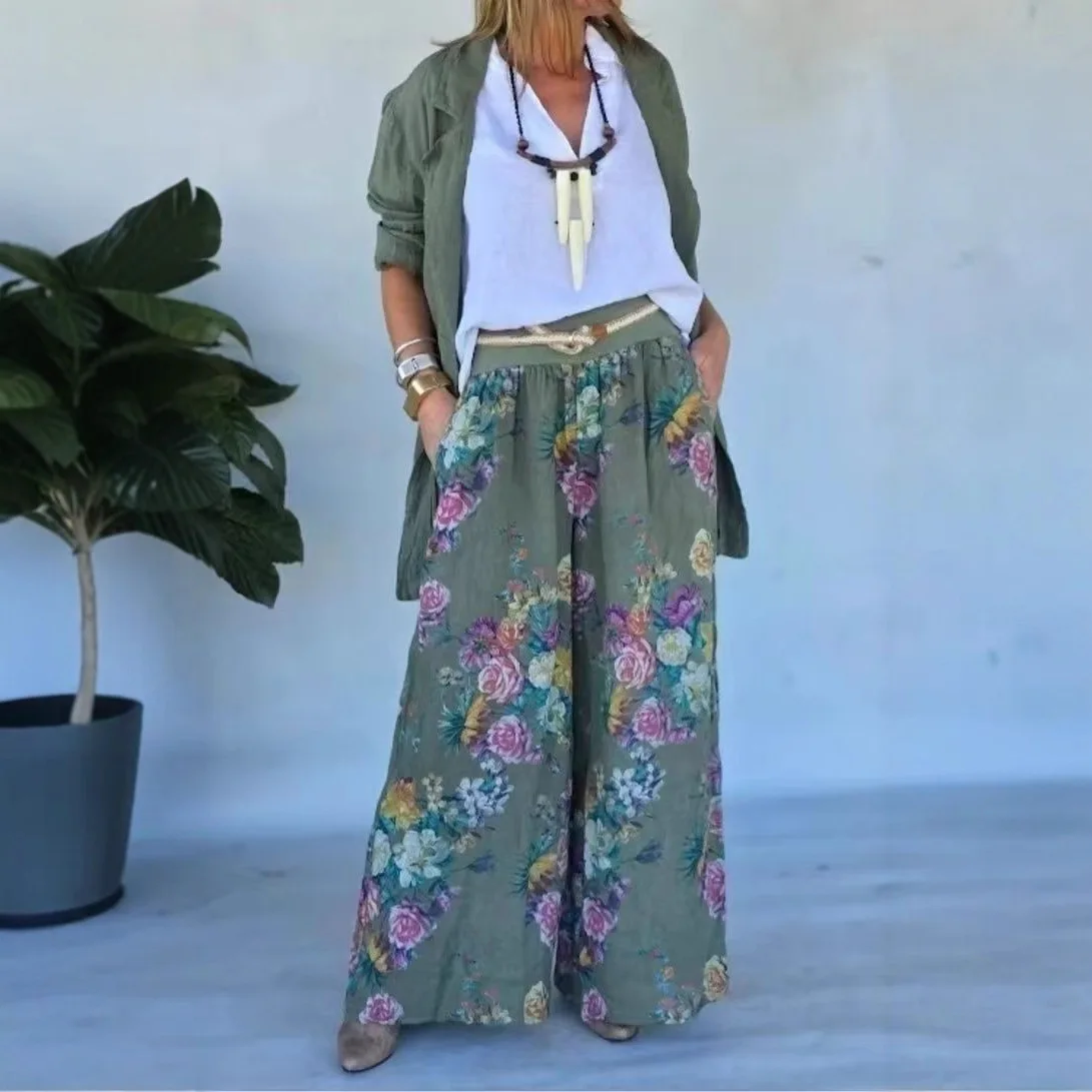 

2026 New Amazon Independent Station Women's Printed Wide-Leg Pants Plus Solid Color Casual Blazer For Women