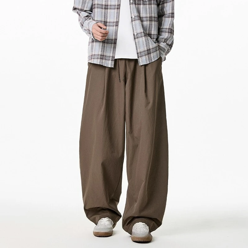 

Men Korean Wide Leg Pants 2025 Men Black Loose Casual Trousers Men Chinese Style Streetwear Joggers Cargo Pants