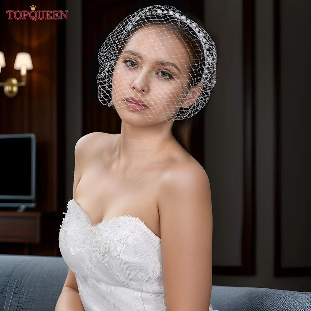 

TOPQUEEN VA11 Wedding Face Veil Bridal Birdcage Tulle Cage Veil with Rhinestones Simple Detachable Blusher Veil customizable