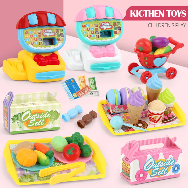 Cash Register Toys Play Calculator Cash, Play Money Ice Cream Vegetables Electronic Calculator Realistic for 3+ Years Old Child