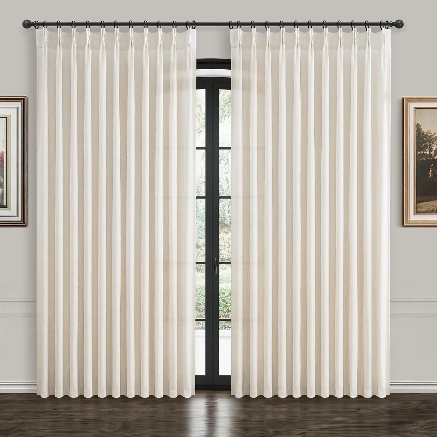 Extra Wide Light Filtering Linen Sheer Ivory Bedroom Privacy Curtain Pair