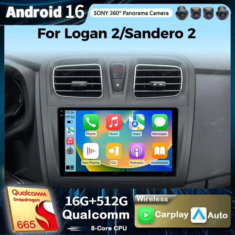Android 16 Car Radio Android Auto For Renault Logan 2 Sandero 2 Multimedia Player Wireless Carplay Car Stereo 4G Wifi DSP 48EQ