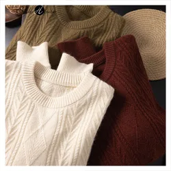 2024 Women's Autumn/Winter Fashion New Temperament Warm Round Neck Diamond Grid Weaving Design Sense Three Color Vicuna Sweater