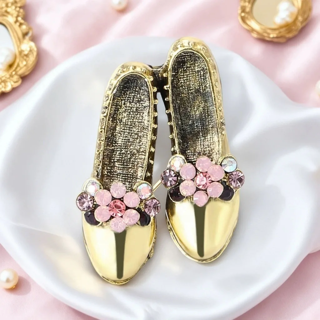 women rhinestone studded shoes brooches creative fashion casual clothing accessories pins jewelry